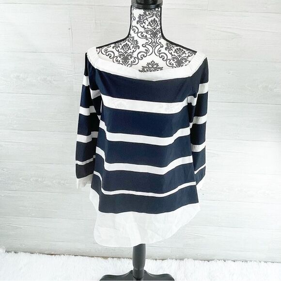 Derek Lam 10 Crosby Off The Poplin Striped Off The Shoulder Tunic Top - Picture 7 of 9